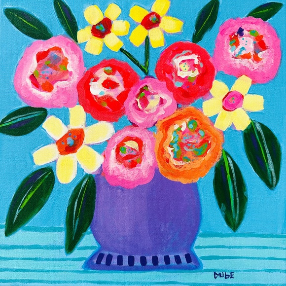 Original Painting Abstract Collectible Flowers 12" x 12" Canvas One-of-a-Kind
